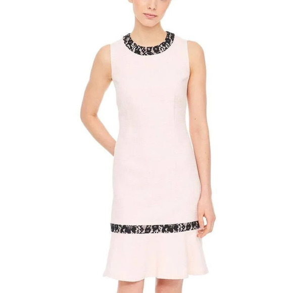 Karl Lagerfeld Dresses & Skirts - Karl Lagerfeld Paris Flounce Lace Trim Tweed Sheath Dress Blush New Size 8